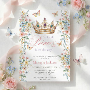 Prinzessin Goldkrone Floral Schmetterling Baby Sho Einladung