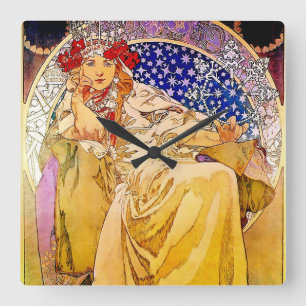 Prinzessin Hyacinth Poster von Alphonse Mucha Quadratische Wanduhr