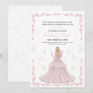 Prinzessin im Coquette-Stil mit rosa Schleife für  Einladung