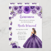 Prinzessin im dunklen Lila Kleid Quinceanera Einladung (Vorne/Hinten)