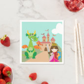 Prinzessin im rosa Schloss und lächelnder Drache Serviette (Beispiel)