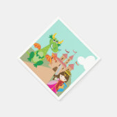 Prinzessin im rosa Schloss und lächelnder Drache Serviette (Ecke)