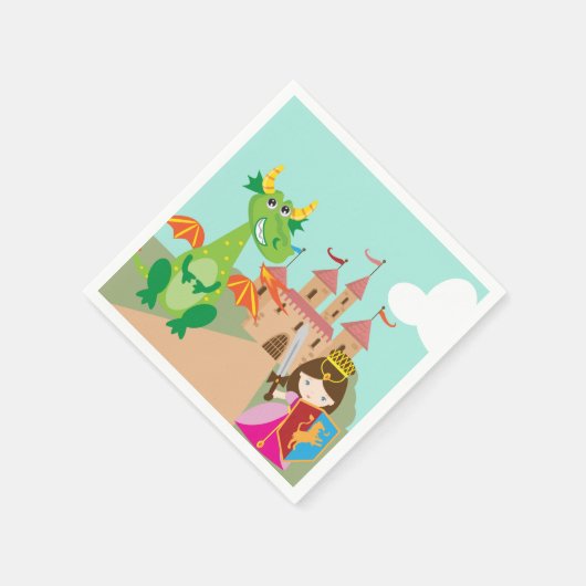 Prinzessin im rosa Schloss und lächelnder Drache Serviette (Ecke)