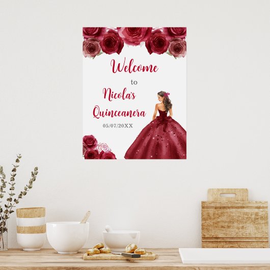 Prinzessin im Roten Kleid Quinceanera Willkommen Poster (Küche)