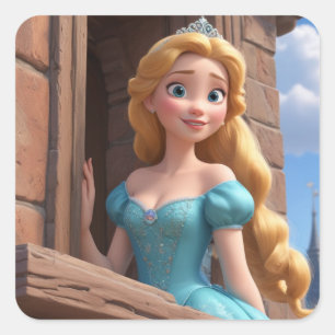 Prinzessin im Schloss Quadratischer Aufkleber
