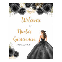 Prinzessin in Black Dress Quinceanera Willkommen