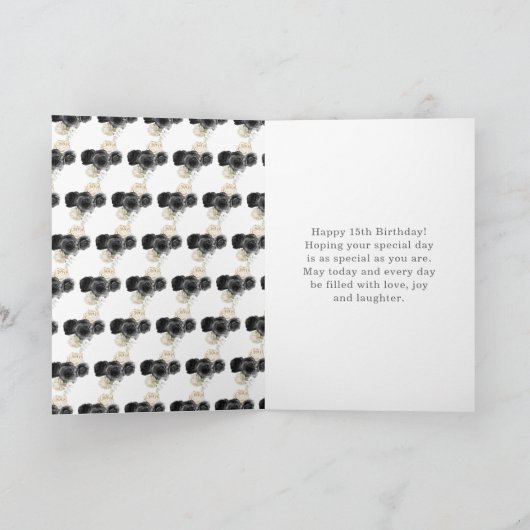 Prinzessin in Black Dress Sweet Quinceanera Karte (Innenseite)