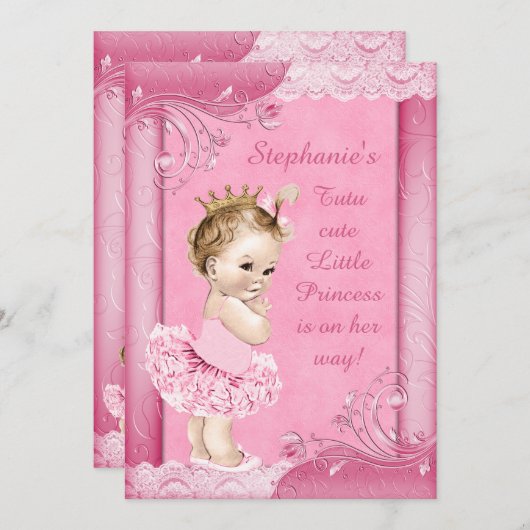 Prinzessin in der Tutu-Imitat-Spitze-Baby-Dusche Einladung (Vorne/Hinten)