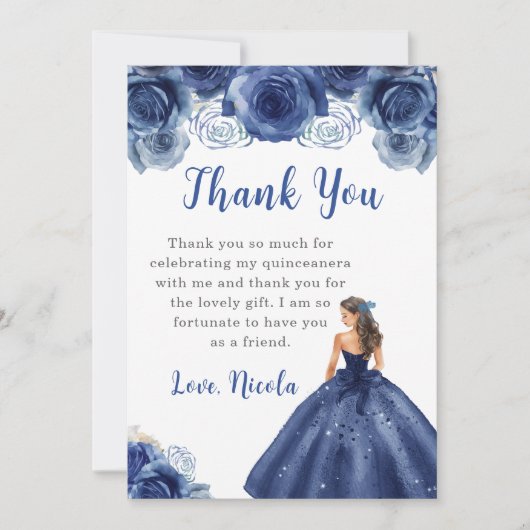 Prinzessin in einem Navy Dress Quinceanera Vielen Dankeskarte (Vorderseite)