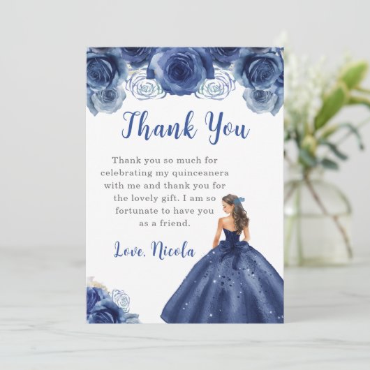 Prinzessin in einem Navy Dress Quinceanera Vielen Dankeskarte (Stehend Vorderseite)