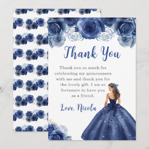 Prinzessin in einem Navy Dress Quinceanera Vielen  Dankeskarte