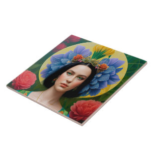 Prinzessin in grünem Blumenkleid Fliese
