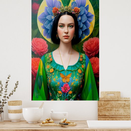 Prinzessin in grünem Blumenkleid Poster (Küche)
