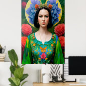 Prinzessin in grünem Blumenkleid Poster (Heimbüro)