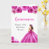 Prinzessin in heiß rosa Kleid Geburtstag Quinceane Karte (Gelbe Blume)