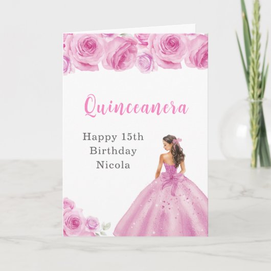 Prinzessin in hellrosa Kleid Geburtstag Quinceaner Karte (Vorderseite)