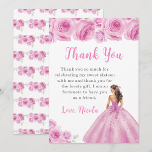 Prinzessin in rosa Kleid 16 . Geburtstag Vielen Da Dankeskarte