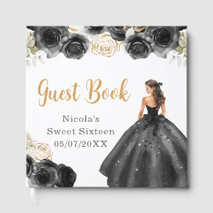 Prinzessin in schwarzem Kleid Sweet Sixteen Gästeb Gästebuch