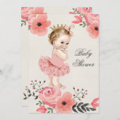 Prinzessin in Tutu Aquarell Blume Kinderdusche Einladung (Vorne/Hinten)