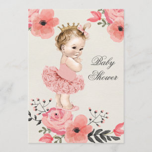 Prinzessin in Tutu Aquarell Blume Kinderdusche Einladung