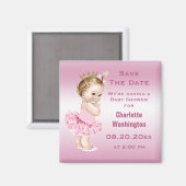 Prinzessin in Tutu Babydusche Save the Date rosa Magnet (Vorderseite/Rückseite)