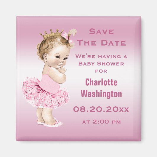 Prinzessin in Tutu Babydusche Save the Date rosa Magnet (Vorne)