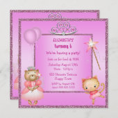 Prinzessin Kitty u. Bär, Tiara u. Glitzer lädt ein Einladung (Vorne/Hinten)