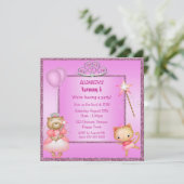 Prinzessin Kitty u. Bär, Tiara u. Glitzer lädt ein Einladung (Stehend Vorderseite)