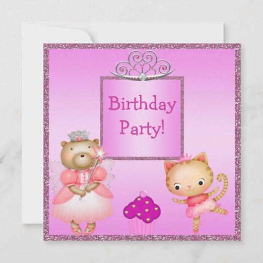 Prinzessin Kitty u. Bär, Tiara u. Glitzer lädt ein Einladung (Rückseite)