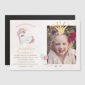Prinzessin Krone Rosa Goldmädchen Foto Geburtstags Magneteinladung