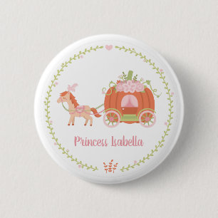 Prinzessin Kürbis Pferdekutsche Blumenkranz Button
