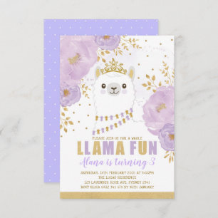 Prinzessin Llama Birthday/lila Goldfiesta-Party Einladung