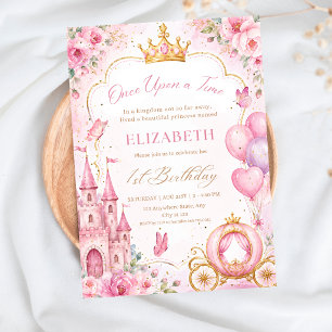 Prinzessin Mädchen 1. Geburtstag Rosa Märchenschlo Einladung