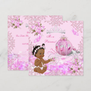 Prinzessin Mädchen Baby Shower Pinke Kutsche Ethni Einladung