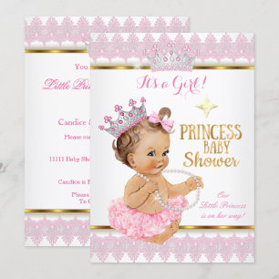 Prinzessin Mädchen Baby Shower Rosa Gold Tutu Brün Einladung