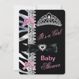 Prinzessin Mädchen Baby Shower Tiara Zebra Rosa Sc Einladung
