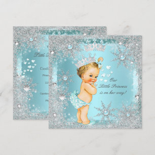 Prinzessin Mädchen Baby Shower Türkisblaue Herzen Einladung