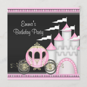 Prinzessin Mädchen Rosa Schwarz Prinzessin Geburts Einladung