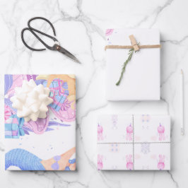 Prinzessin & Meerjungfrau Geburtstagseinladungskar Geschenkpapier Set