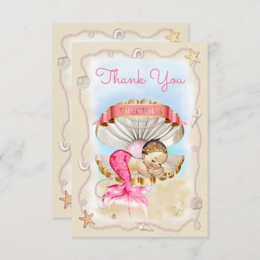 Prinzessin Mermaid Clam Shell Thank Sie Dankeskarte (Vorne/Hinten)