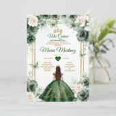 Prinzessin Mis Quince von Elfenbein und Grünen Grü Einladung (Stehend Vorderseite)