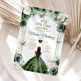 Prinzessin Mis Quince von Elfenbein und Grünen Grü Einladung