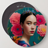 Prinzessin mit blauem Tiara Button (Vorne & Hinten)