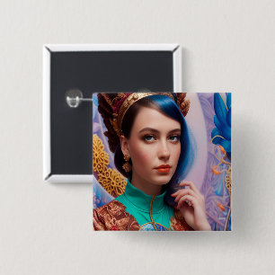 Prinzessin mit dekorativer aquamariner Ausstattung Button