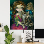 Prinzessin mit einem Maine Coon Cat ART PRINT Roko Poster (Heimbüro)