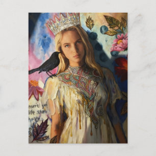 Prinzessin mit einem schwarzen Vogel Postkarte
