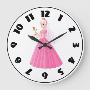 Prinzessin mit einer Rosen-Uhr Große Wanduhr