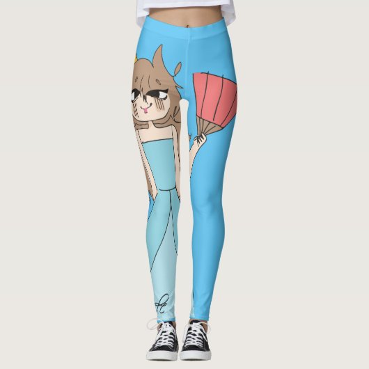 Prinzessin mit Fan Niedlich Zeichnend Leggings (Vorderseite)