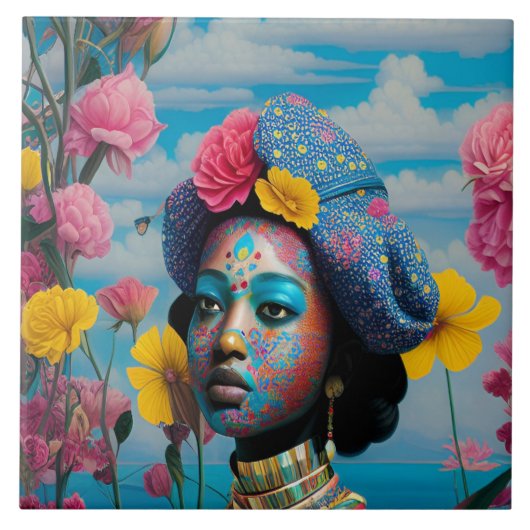 Prinzessin mit farbiger Gesichtsfarbe Fliese (Vorderseite)