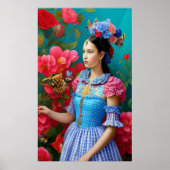 Prinzessin mit kariertem blauem Kleid Poster (Vorne)